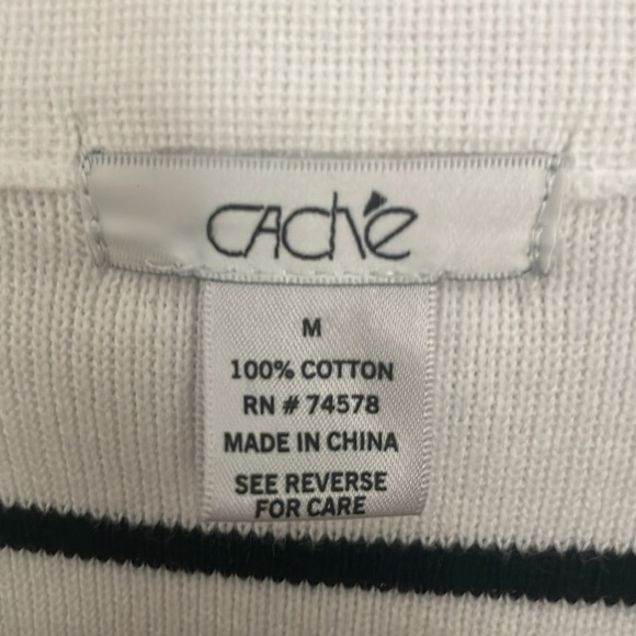 Cache’ button down black and white striped sweater jacket. Size m. - Picture 2 of 4